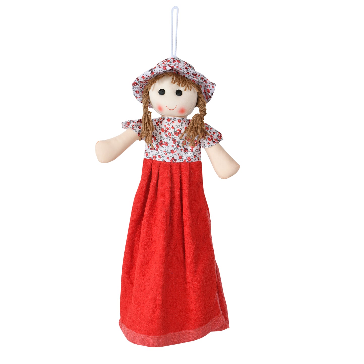 HABITATION Doll Hanging Cotton Towel Washbasin Hand Towel for Kitchen and Bathroom Doll Look Hanging Hand, Face Cotton Towel 100% Washable (Pink)
